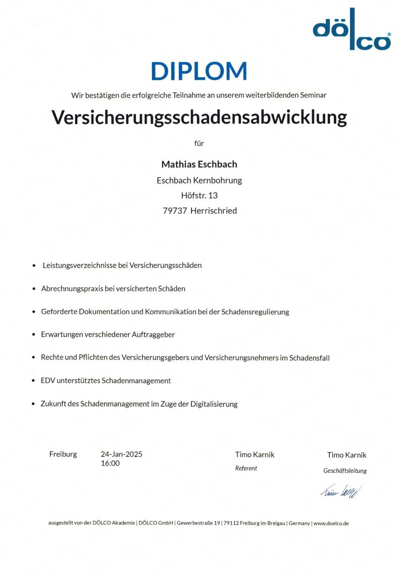 Versicherungsabwicklung Zertifikat