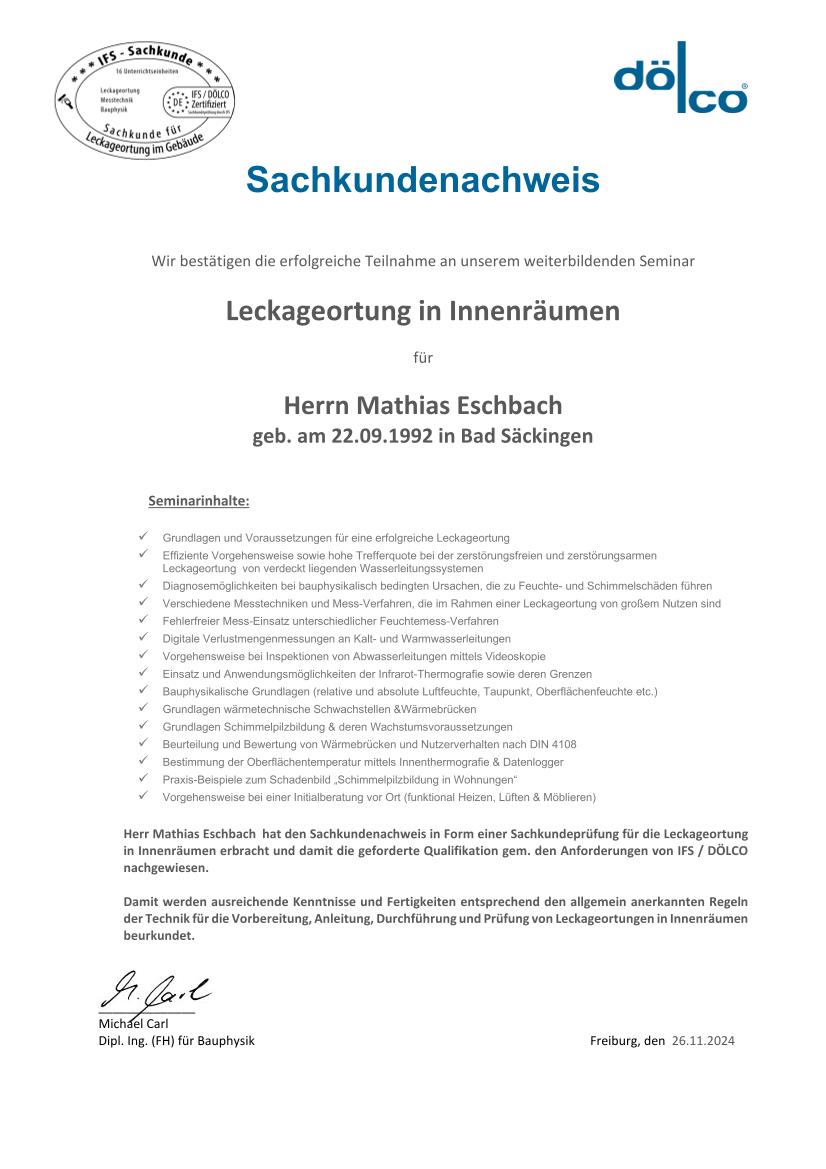 Zertifikat Leckageortung